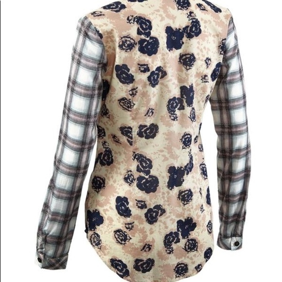Cabi Festival Blouse Plaid Floral Print Blouse 233 - Picture 2 of 8